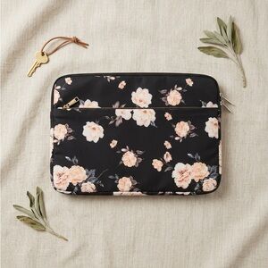 Floral Laptop Sleeve - Black with Blush Peach Flowers